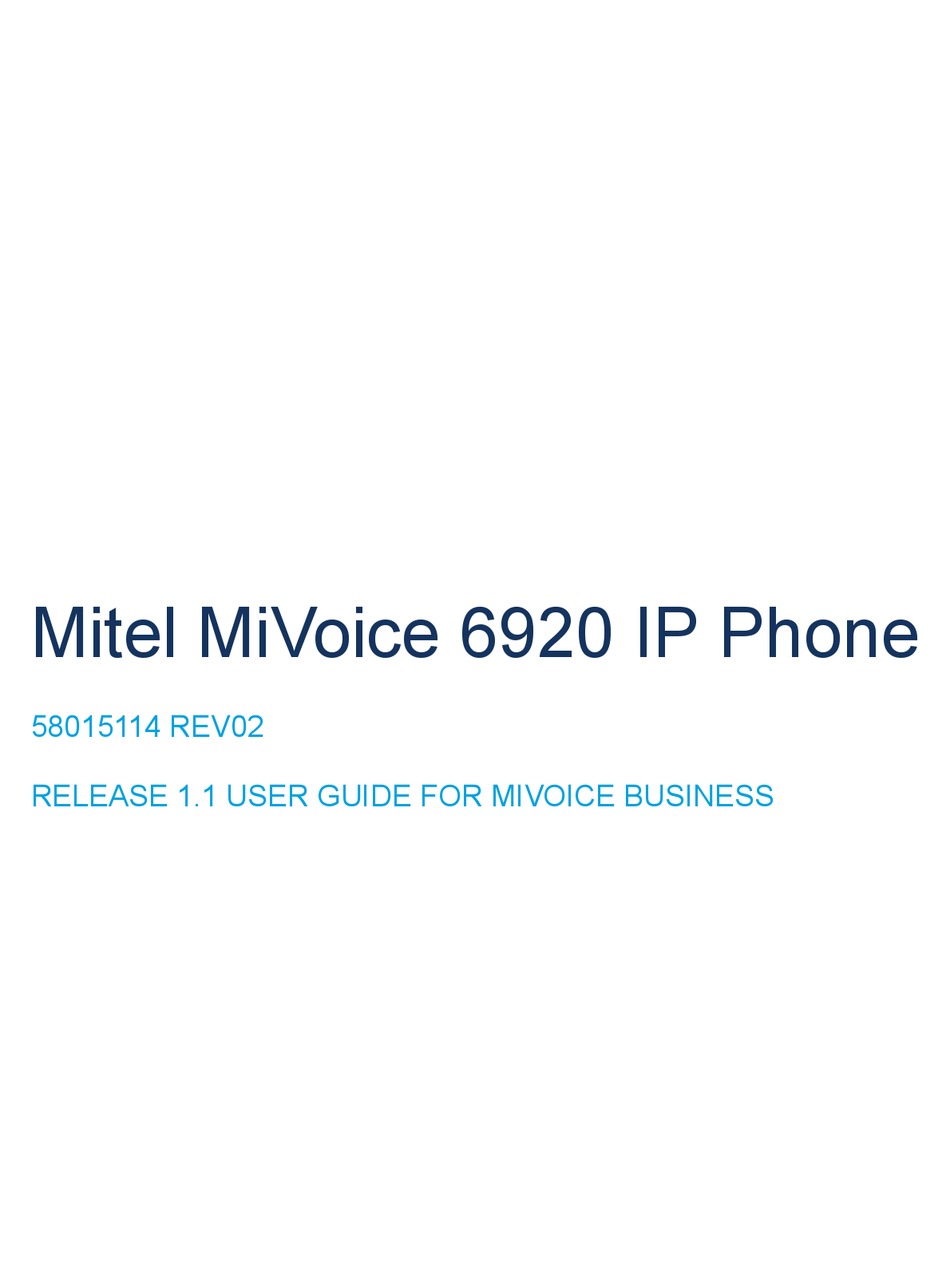 MITEL MIVOICE 6920 USER MANUAL Pdf Download | ManualsLib