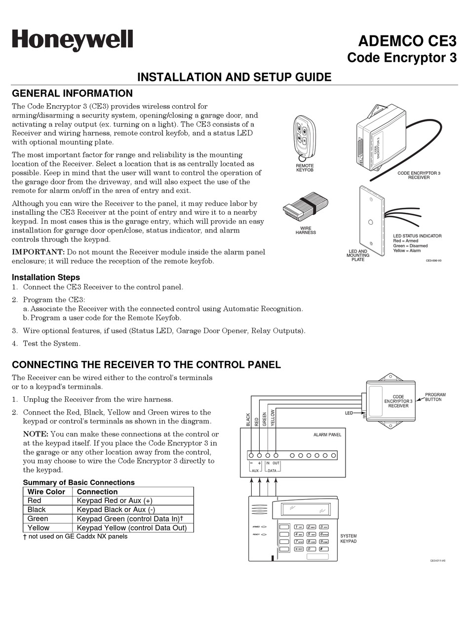 Honeywell Ademco Ce3 Code Encryptor 3 Installation And Setup Manual Pdf Download Manualslib