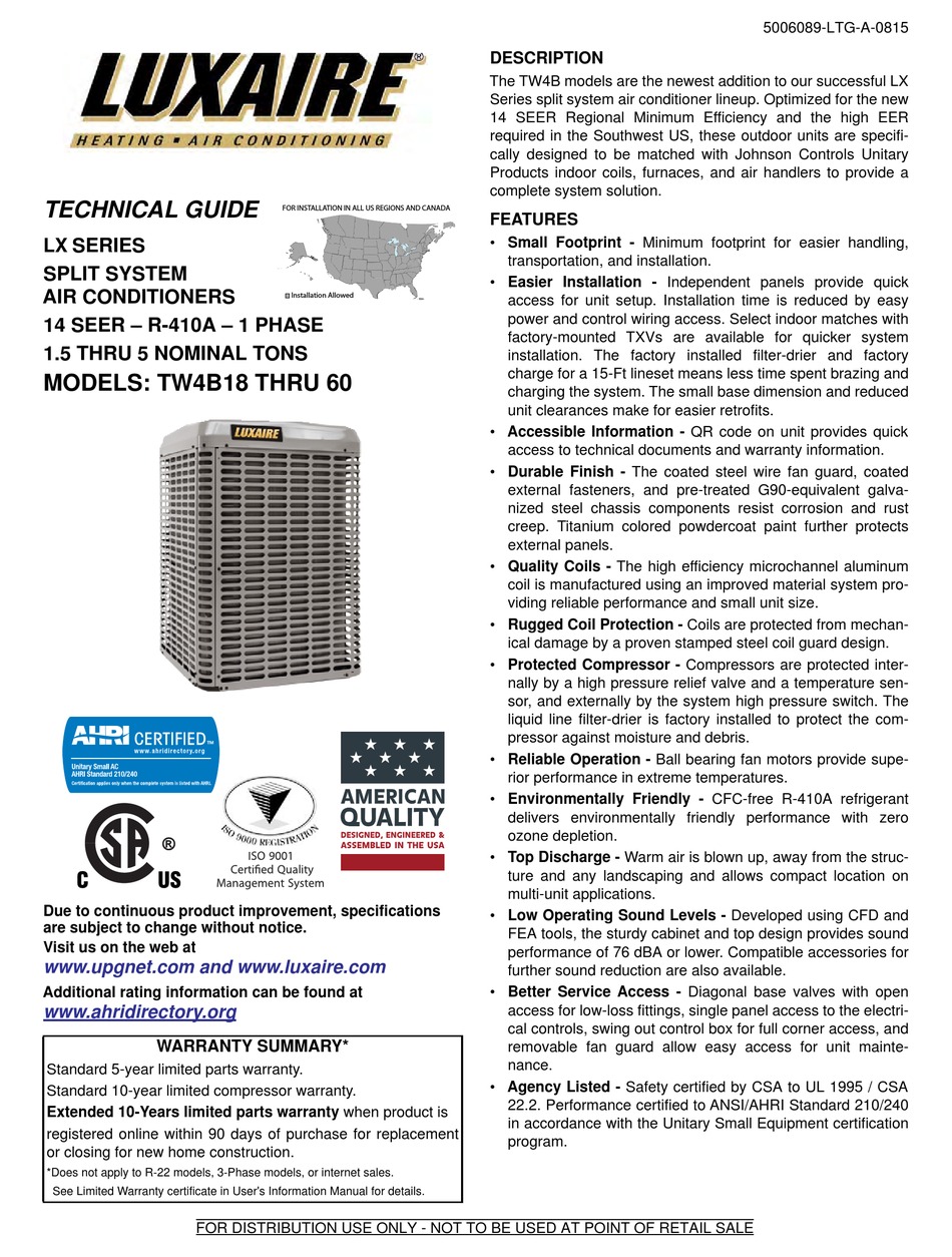 LUXAIRE LX SERIES TW4B18 TECHNICAL MANUAL Pdf Download ManualsLib