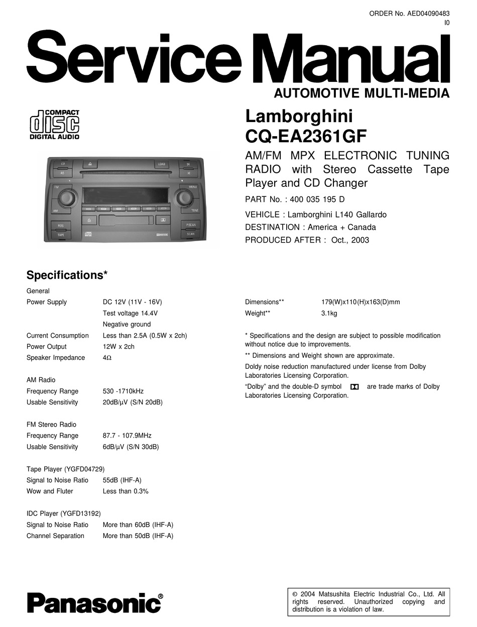 PANASONIC CQ-EA2361GF SERVICE MANUAL Pdf Download | ManualsLib
