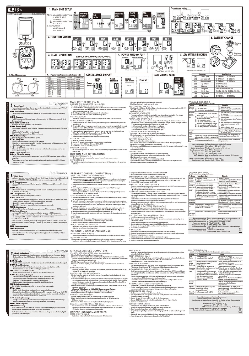 union 9wn cycle computer manual