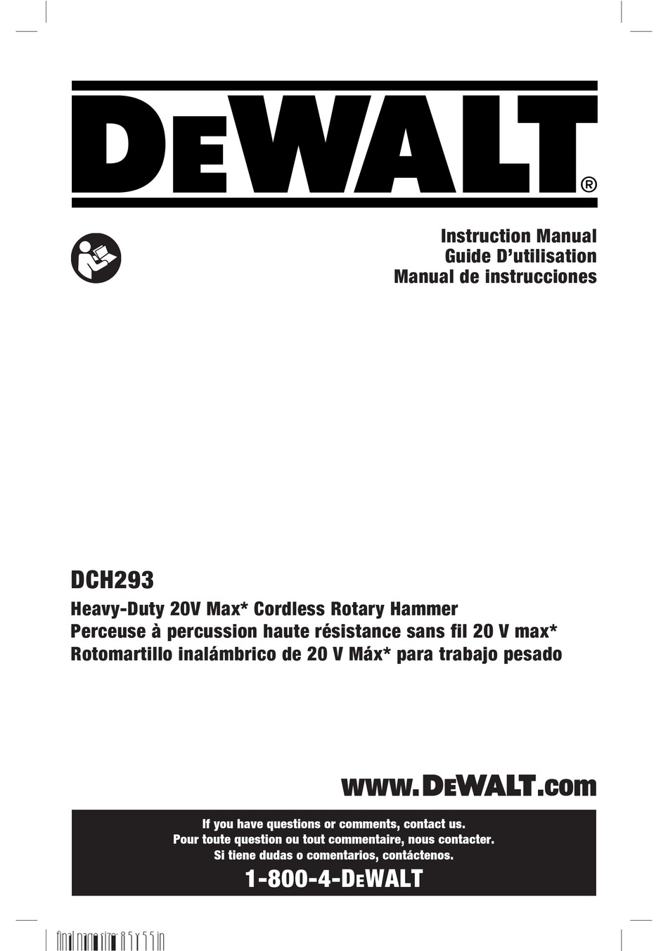 DEWALT DCH293 INSTRUCTION MANUAL Pdf Download | ManualsLib