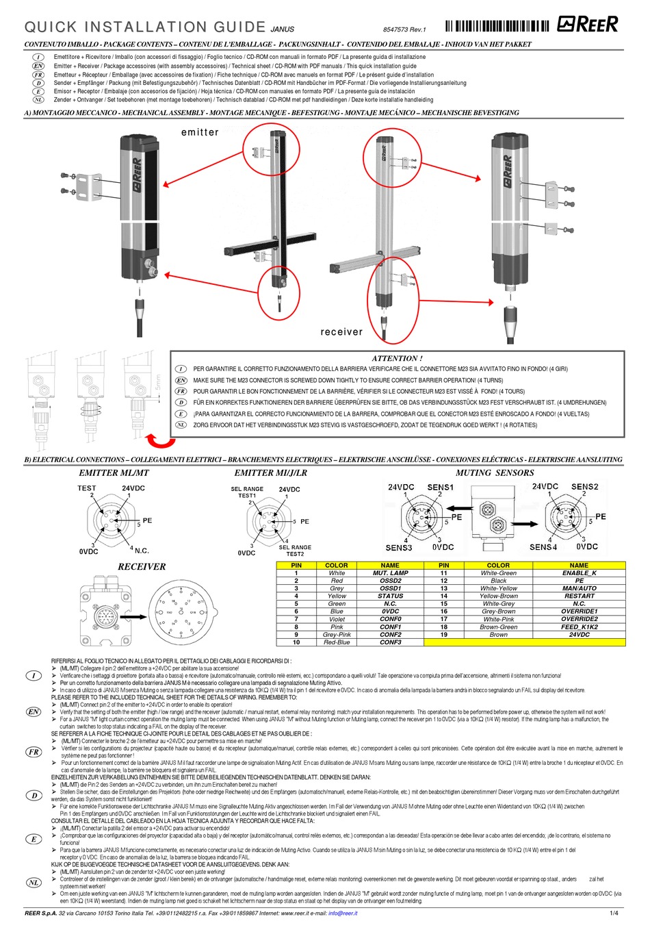 REER JANUS QUICK INSTALLATION MANUAL Pdf Download ManualsLib