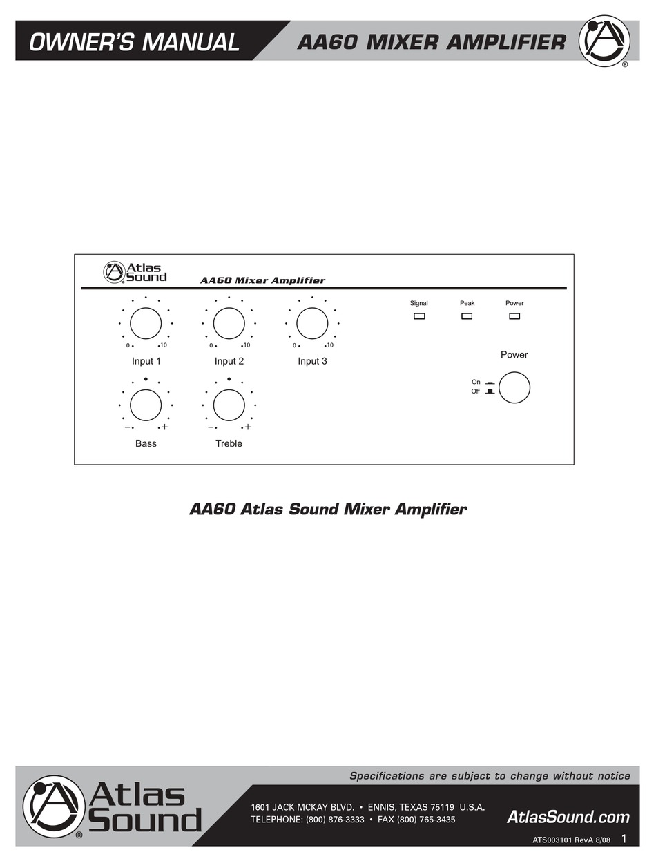 ATLAS AA60 OWNER'S MANUAL Pdf Download ManualsLib