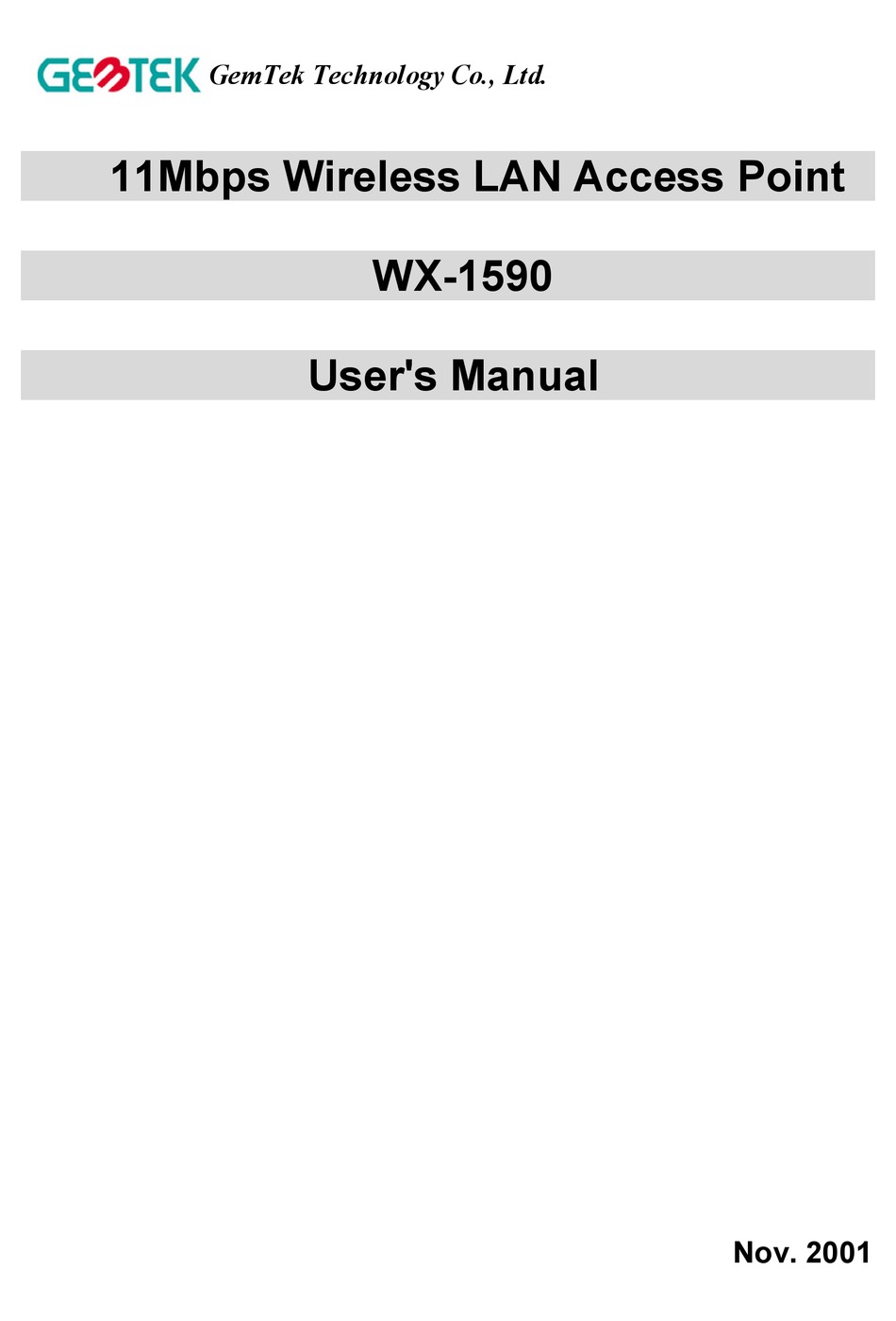GEMTEK TECHNOLOGY WX 1590 USER MANUAL Pdf Download ManualsLib