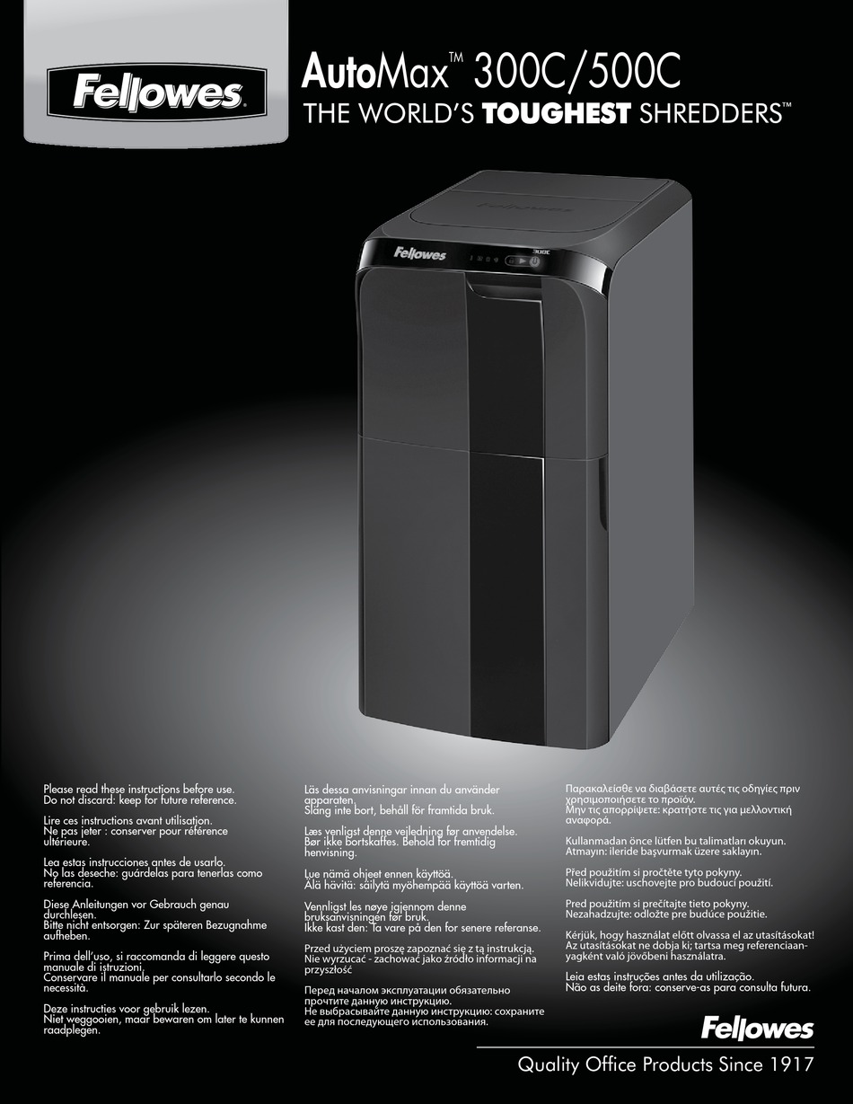 FELLOWES AUTOMAX 300C INSTRUCTIONS MANUAL Pdf Download ManualsLib