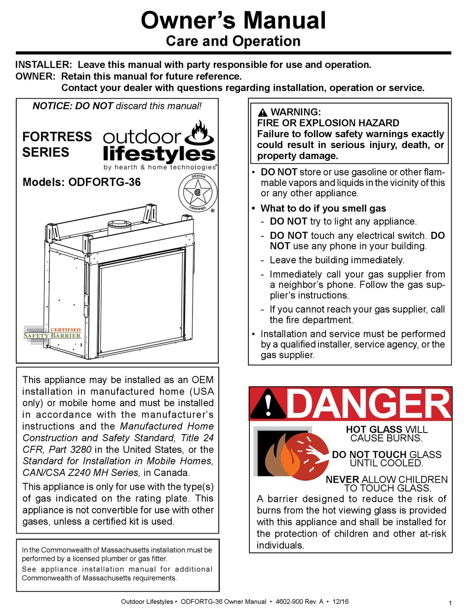 OUTDOOR LIFESTYLES ODFORTG36 OWNER'S MANUAL Pdf Download ManualsLib
