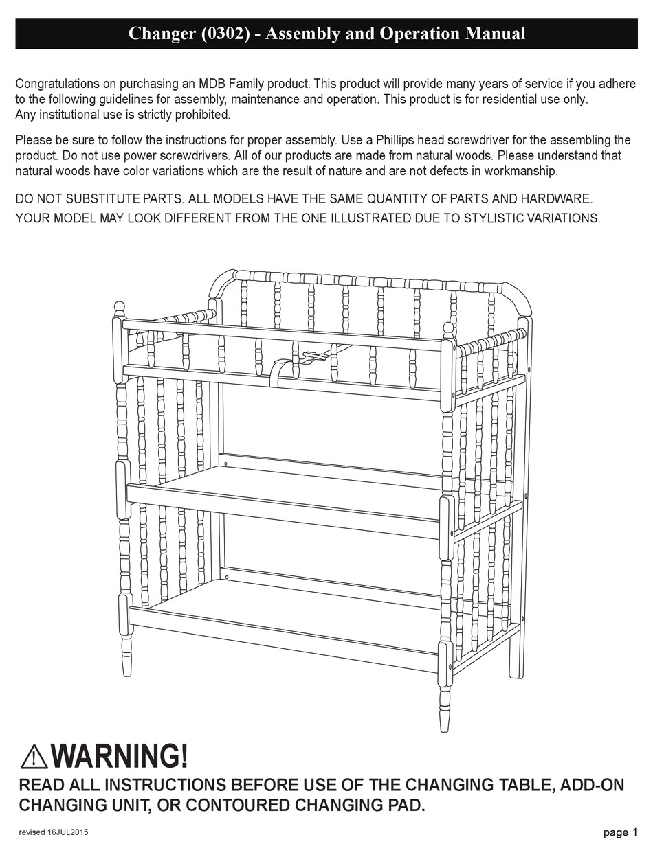 Davinci Jennylind Changer Assembly And Operation Manual Pdf Download Manualslib