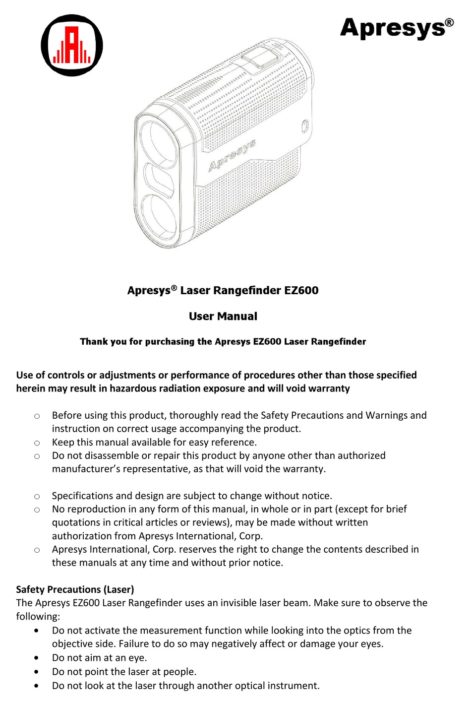 APRESYS EZ600 USER MANUAL Pdf Download ManualsLib