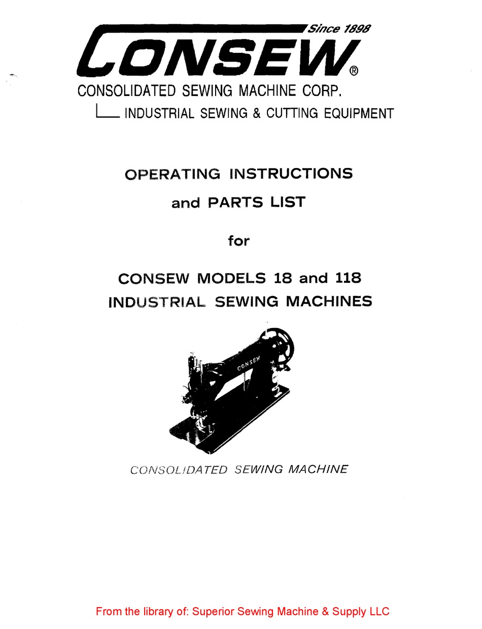 CONSEW 18 OPERATING INSTRUCTIONS AND PARTS LIST MANUAL Pdf Download