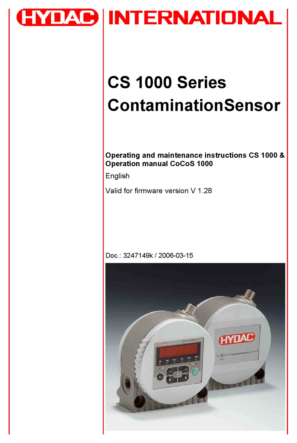 HYDAC CS 1000 SERIES OPERATING AND MAINTENANCE INSTRUCTIONS MANUAL Pdf