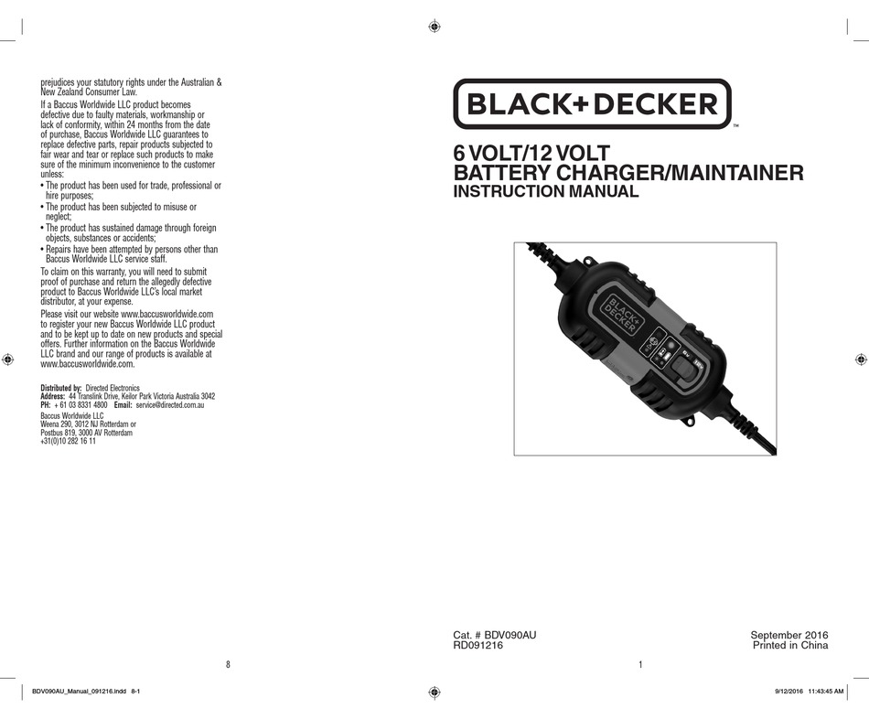 Black & Decker BDV090 - 6V 12V Battery Charger and Maintainer 
