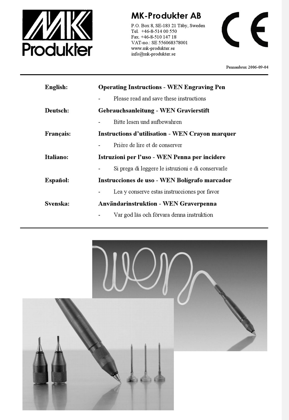 MK PRODUKTER WEN OPERATING INSTRUCTIONS MANUAL Pdf Download | ManualsLib