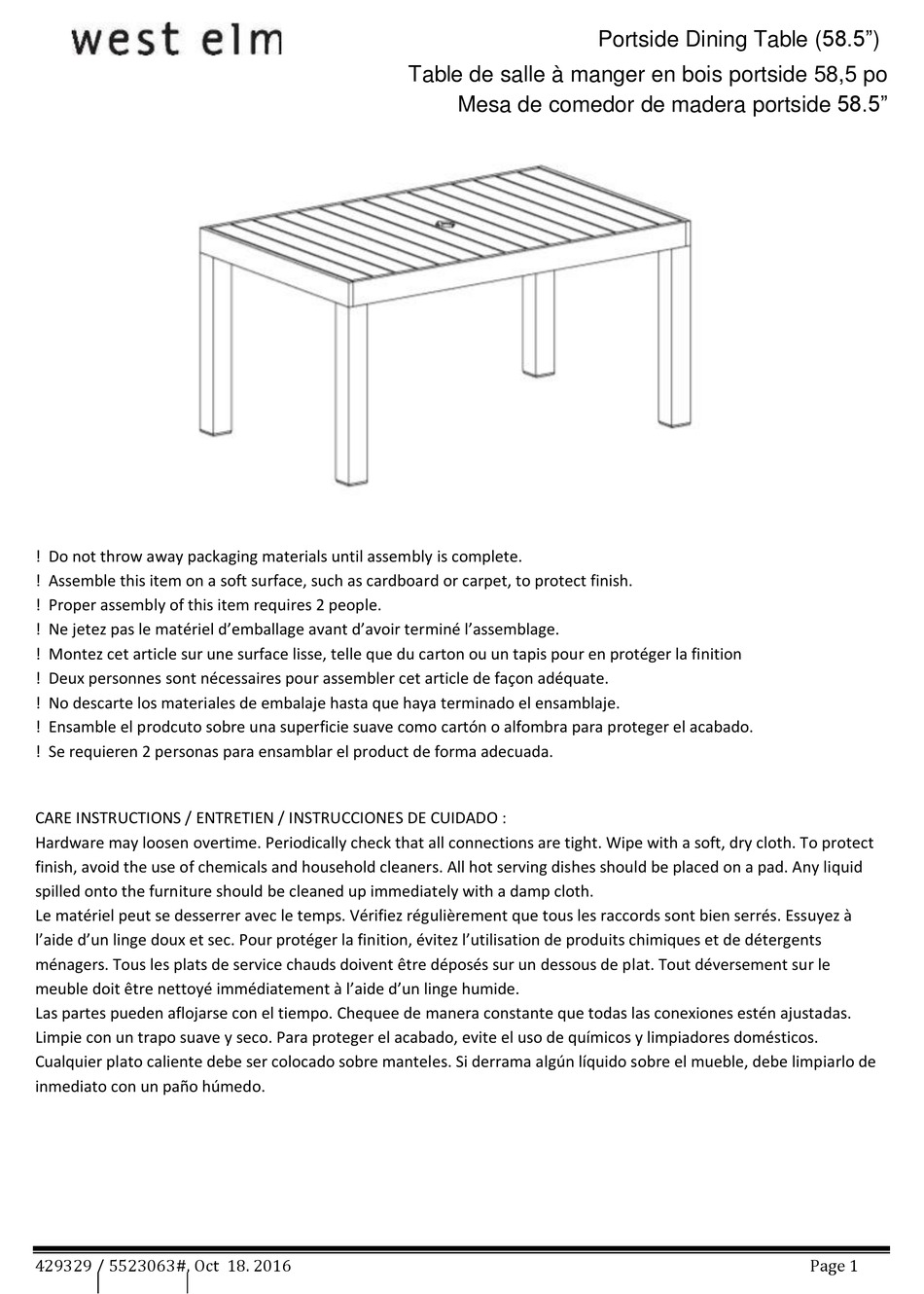WEST ELM 429329 ASSEMBLY INSTRUCTIONS Pdf Download ManualsLib