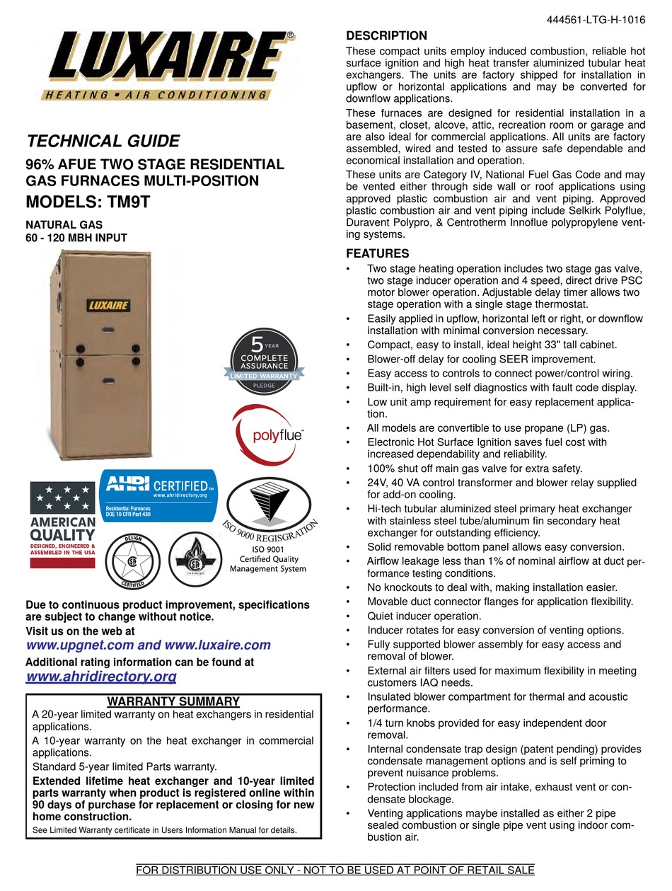 LUXAIRE TM9T TECHNICAL MANUAL Pdf Download ManualsLib