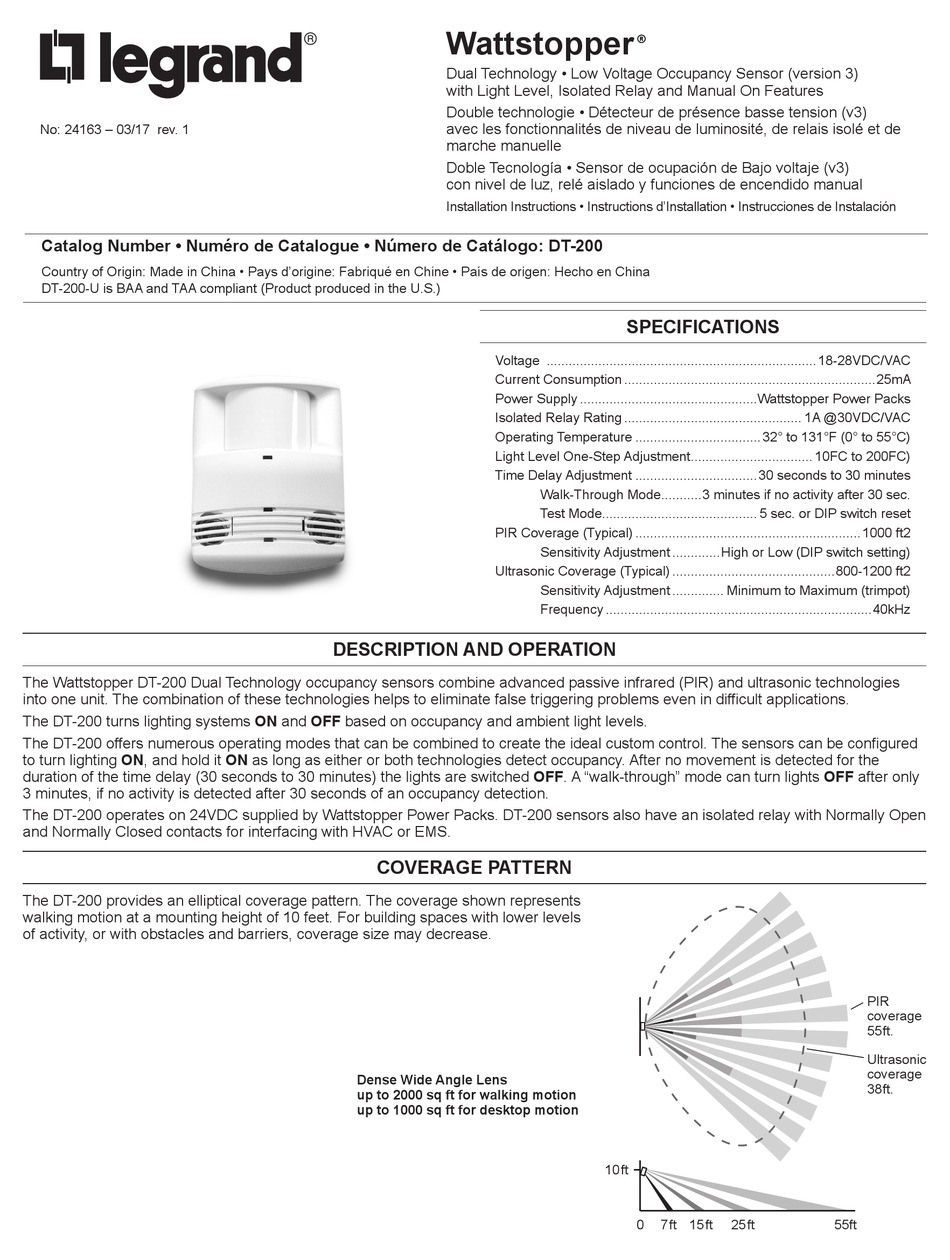 LEGRAND WATTSTOPPER DT-200 INSTALLATION INSTRUCTIONS MANUAL Pdf Download | ManualsLib Pw 200 Wiring Diagram ManualsLib