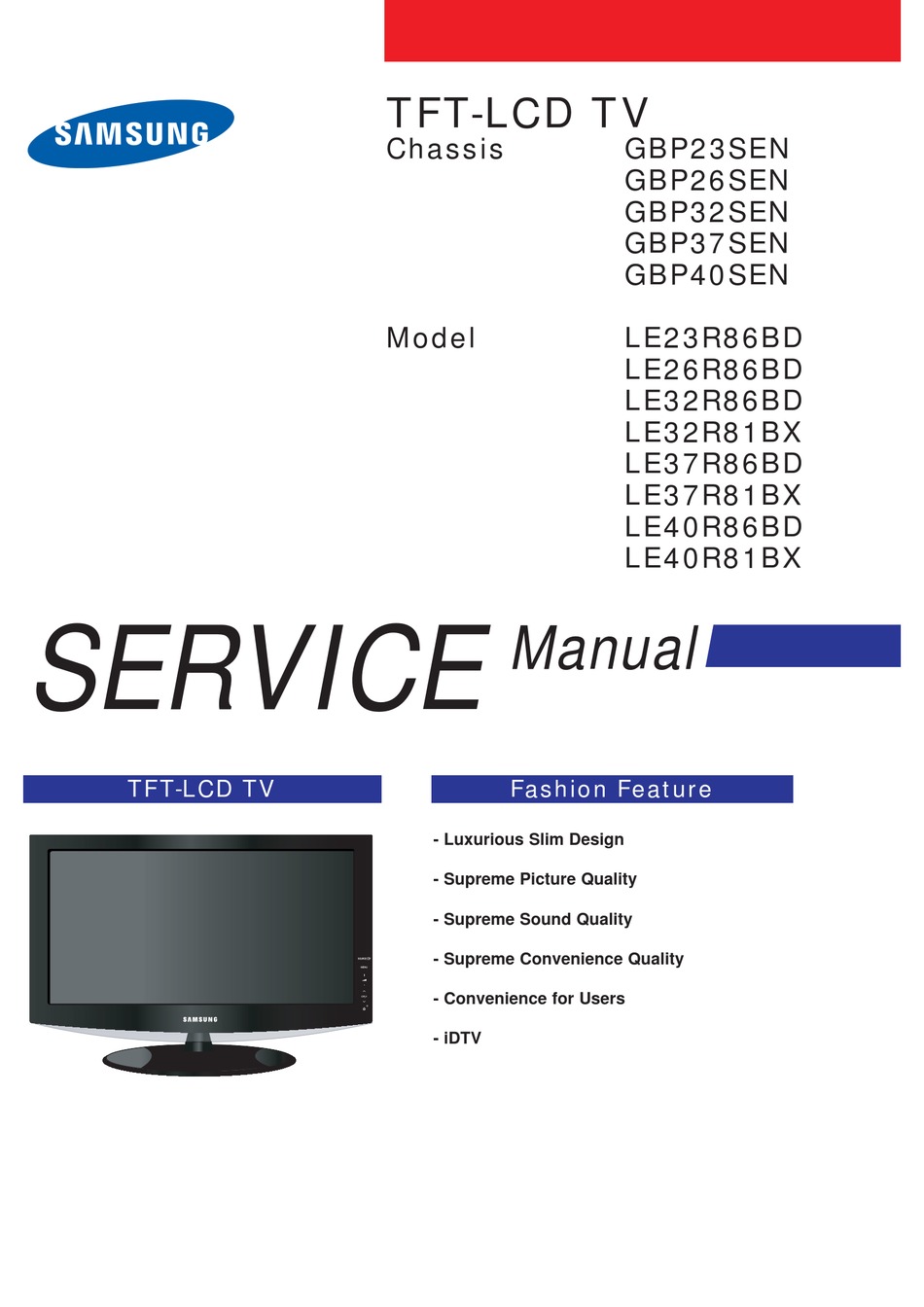 SAMSUNG LE23R86BD SERVICE MANUAL Pdf Download | ManualsLib