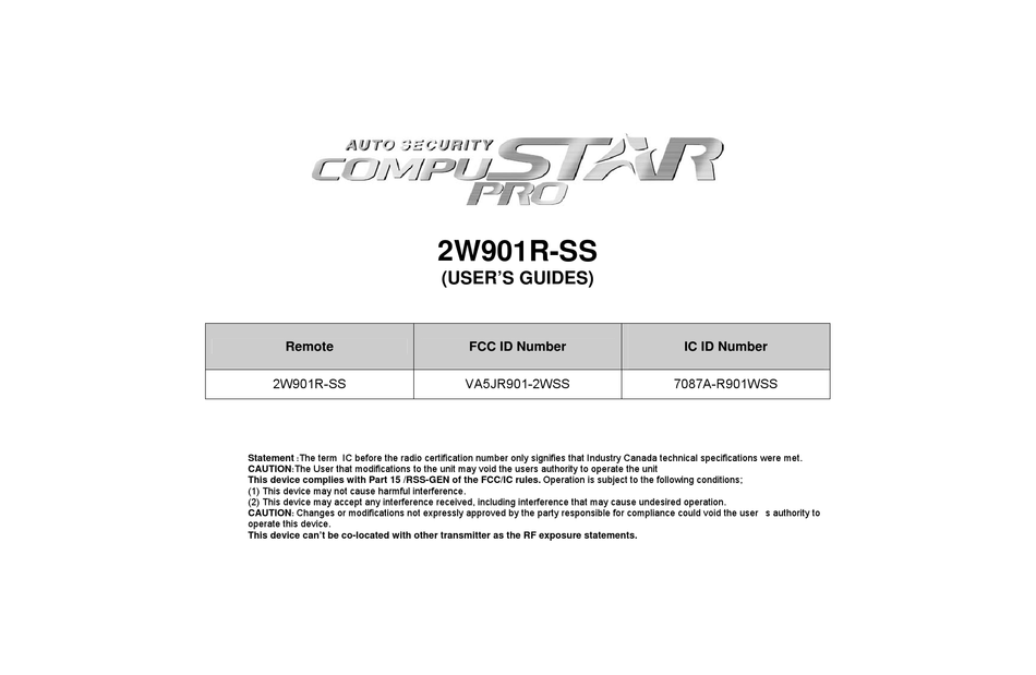 Compustar 5B 2-Way LCD Remote (2W901R-SS) for sale online