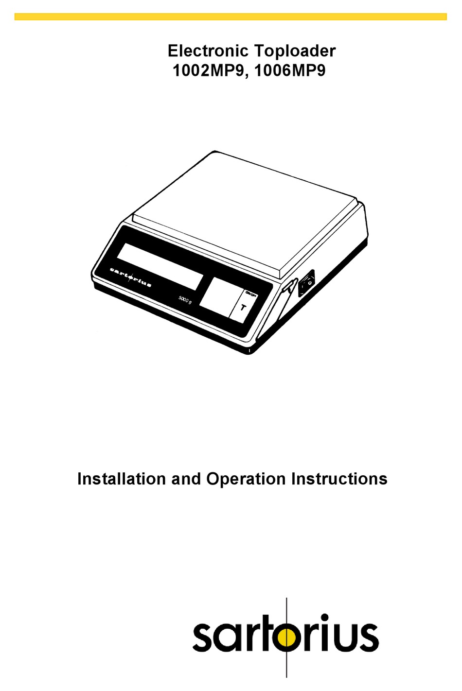 SARTORIUS 1002MP9 INSTALLATION AND OPERATION INSTRUCTIONS MANUAL Pdf