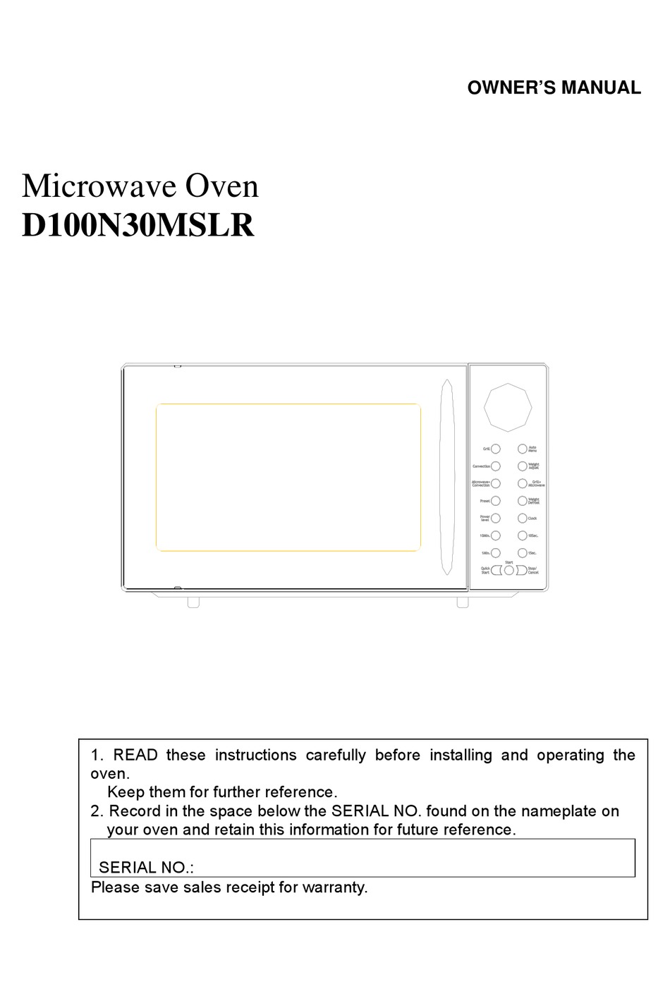 GUANGDONG GALANZ ENTERPRISES D100N30MSLR OWNER'S MANUAL Pdf Download