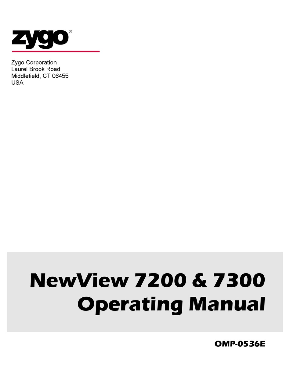 ZYGO NEWVIEW 7200 OPERATING MANUAL Pdf Download ManualsLib