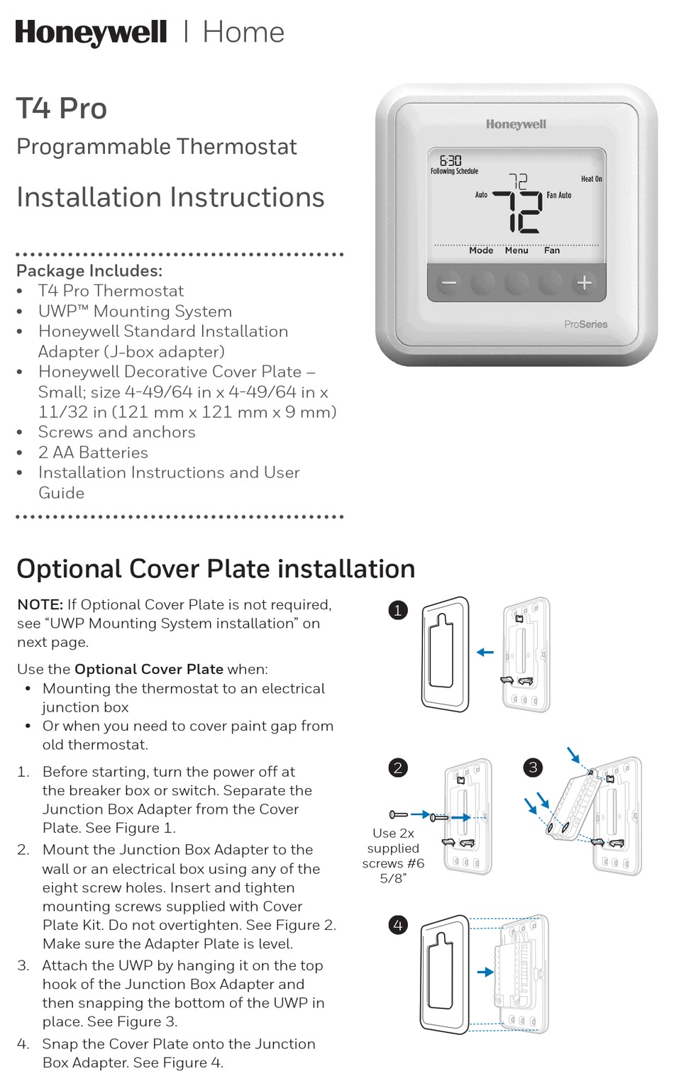 Honeywell T4 Pro Installation Instructions Manual Pdf Download Manualslib
