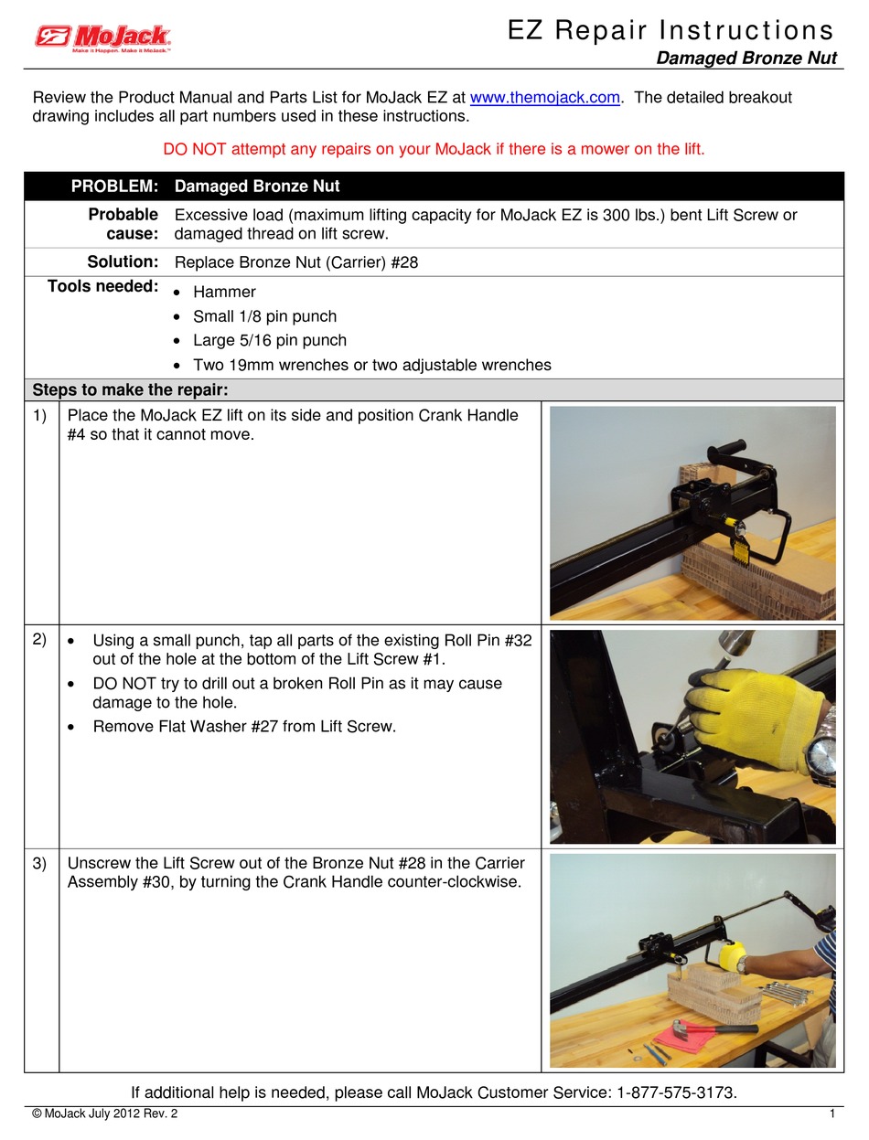 MOJACK EZ REPAIR INSTRUCTIONS Pdf Download | ManualsLib