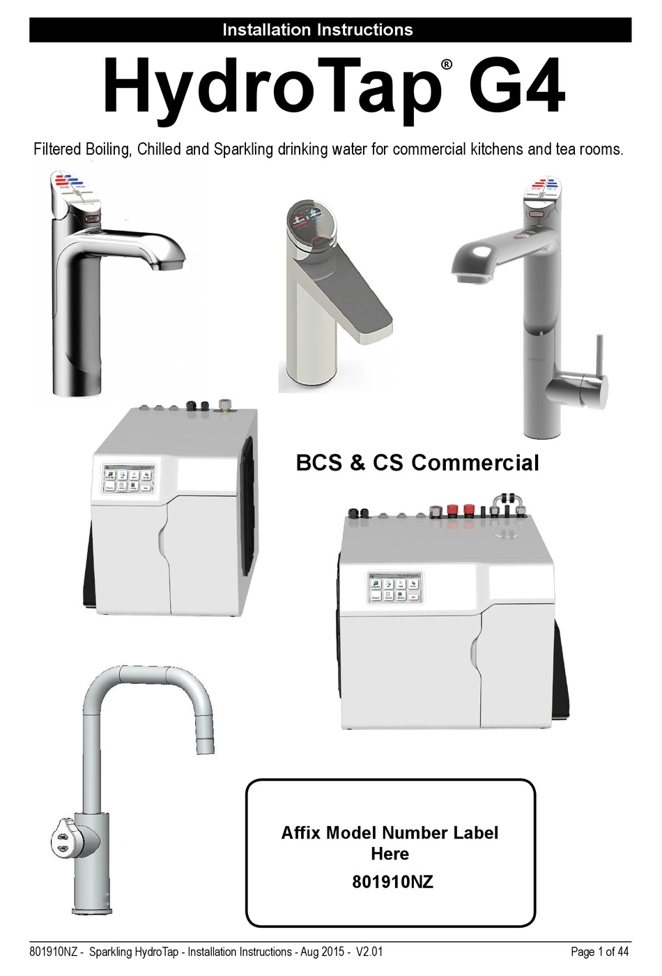 ZENITH HEATERS HYDRO TAP G4 INSTALLATION INSTRUCTIONS MANUAL Pdf
