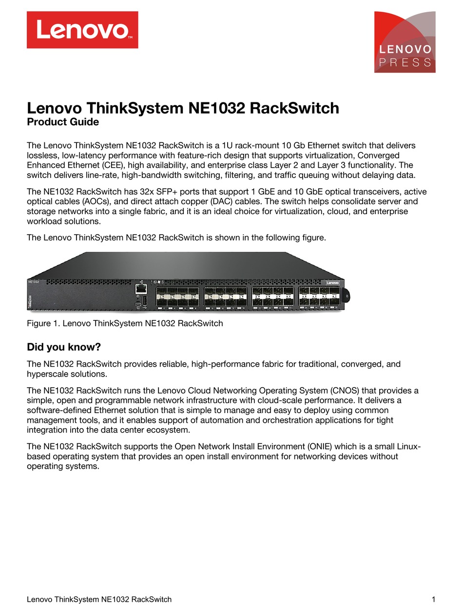 Physical Specifications; Operating Environment; Warranty And Maintenance - Lenovo ThinkSystem NE1032 Product Manual ManualsLib