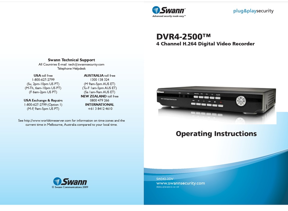 SWANN DVR42500 OPERATING INSTRUCTIONS MANUAL Pdf Download ManualsLib
