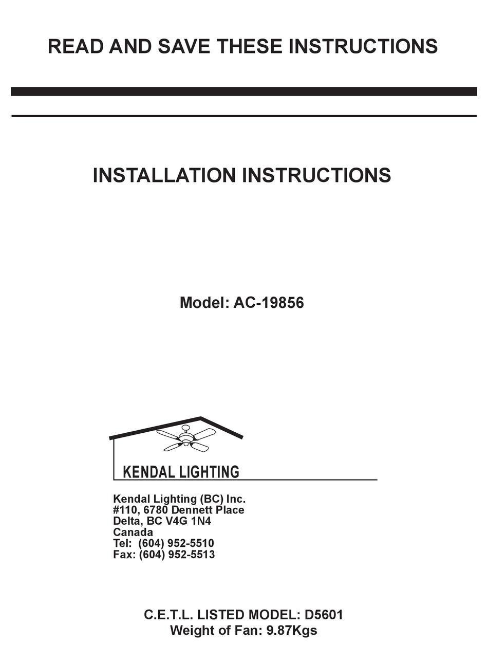 Kendal Lighting Ac 19856 Installation Instructions Manual Pdf Download Manualslib