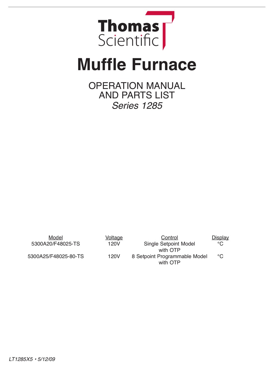 THOMAS SCIENTIFIC 5300A20/F48025TS OPERATION MANUAL AND PARTS LIST Pdf