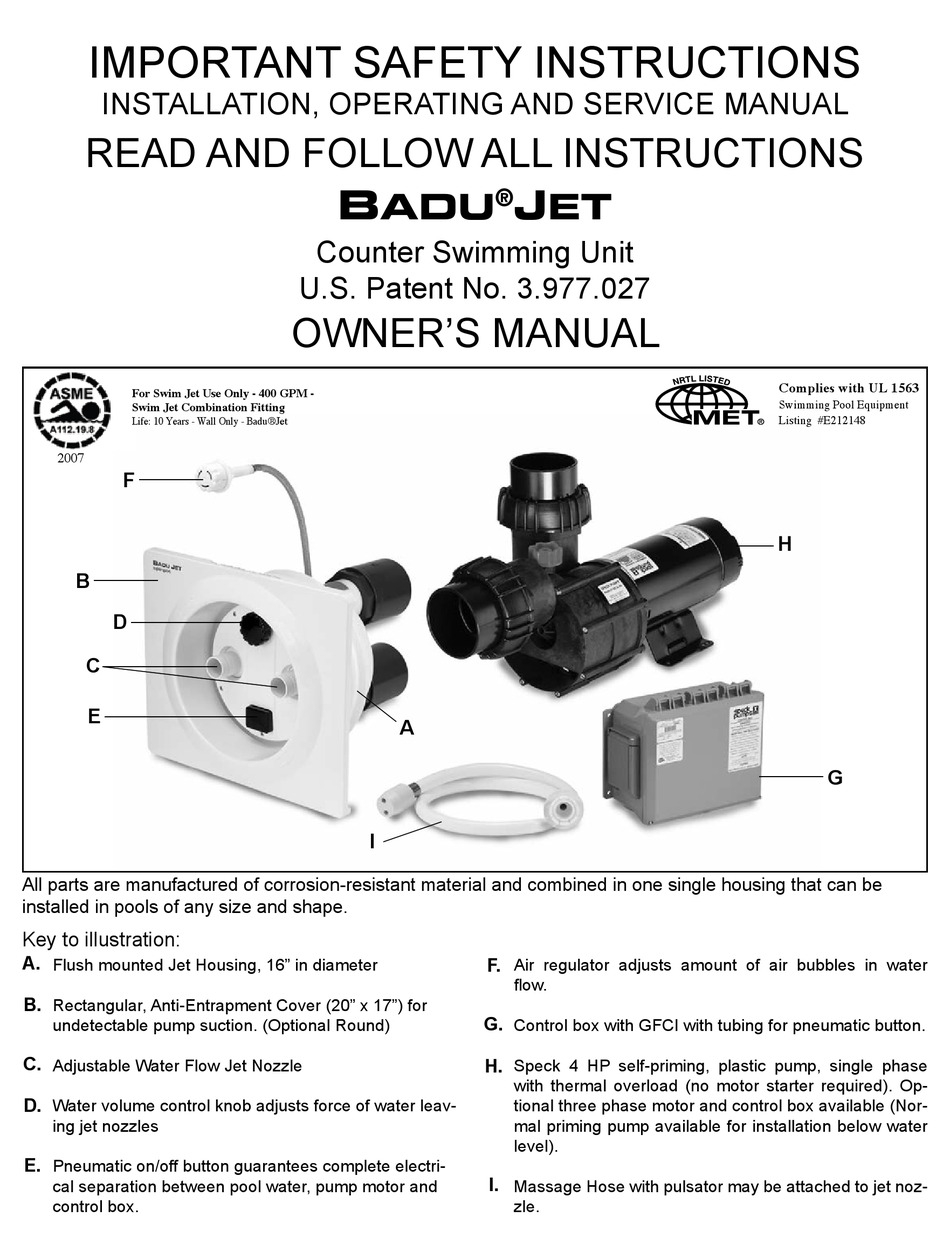 SPECK PUMPS BADU JET INSTALLATION, OPERATING AND SERVICE MANUAL Pdf