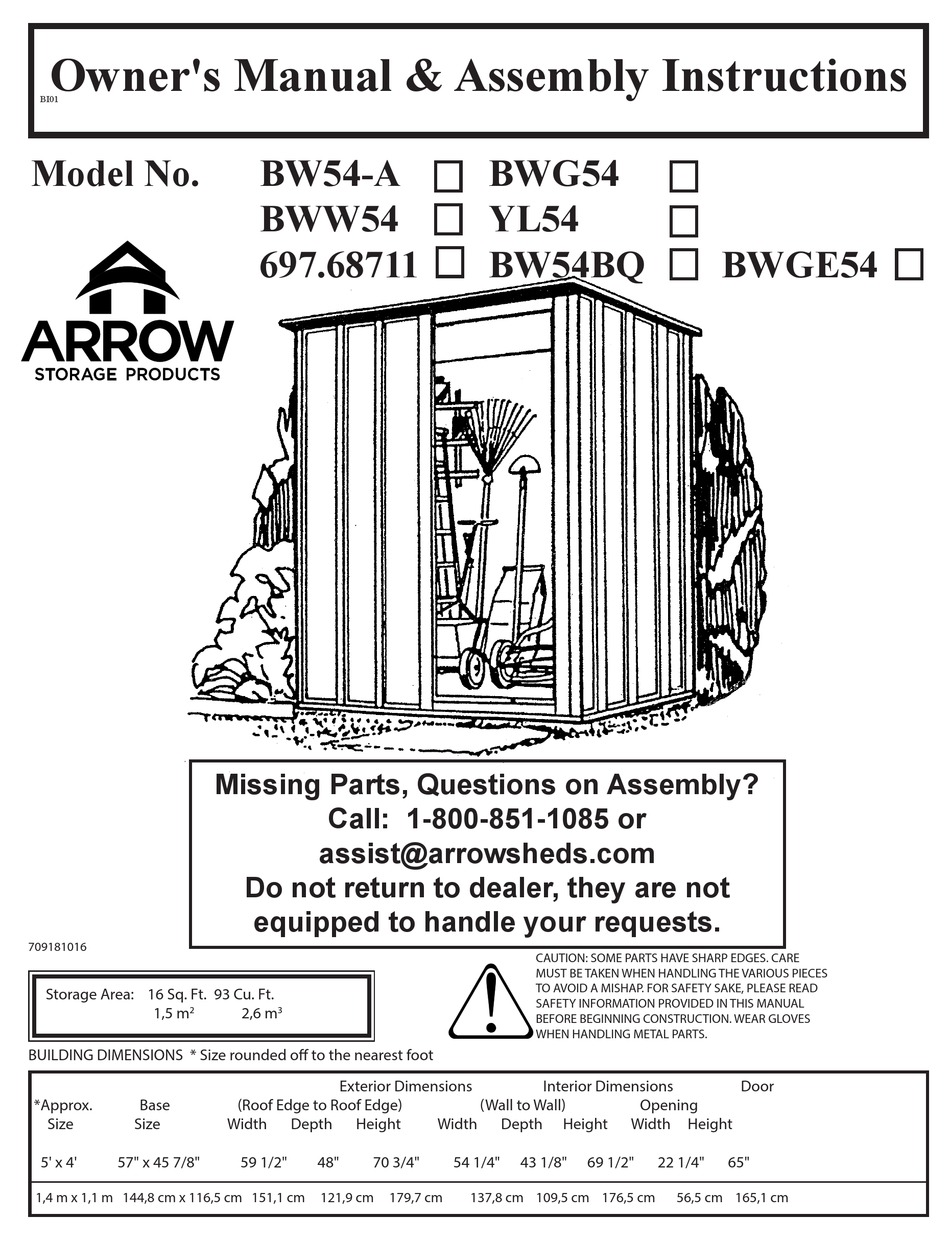 ARROW STORAGE PRODUCTS BWG54 OWNER'S MANUAL & ASSEMBLY INSTRUCTIONS Pdf Download ManualsLib