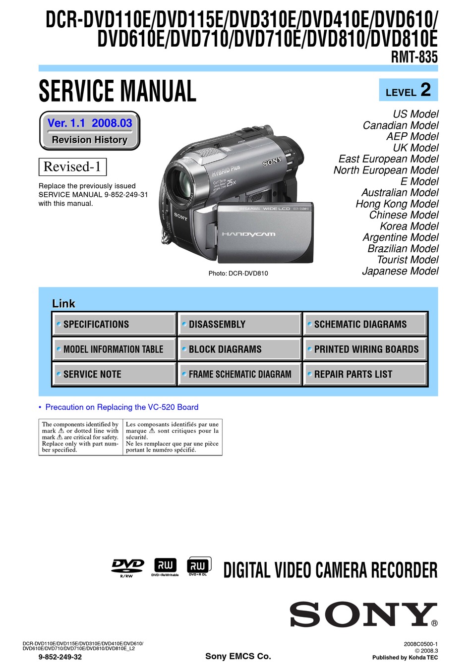 Sony Dcr Dvd110e Service Manual Pdf Download Manualslib