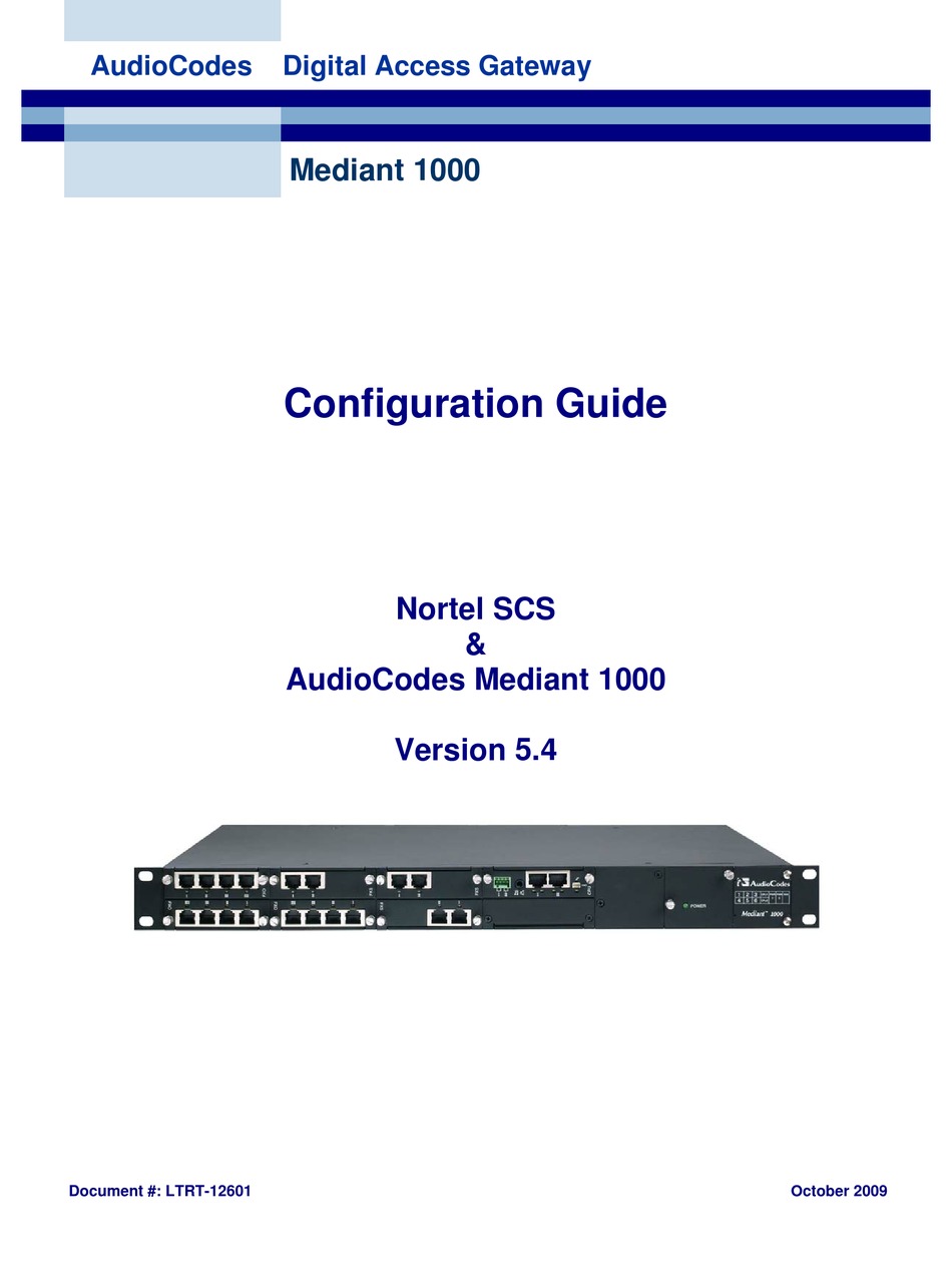 AUDIOCODES MEDIANT 1000 CONFIGURATION MANUAL Pdf Download | ManualsLib