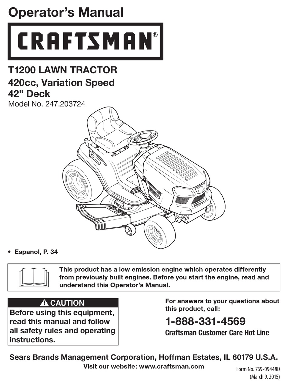 CRAFTSMAN T1200 OPERATOR'S MANUAL Pdf Download | ManualsLib