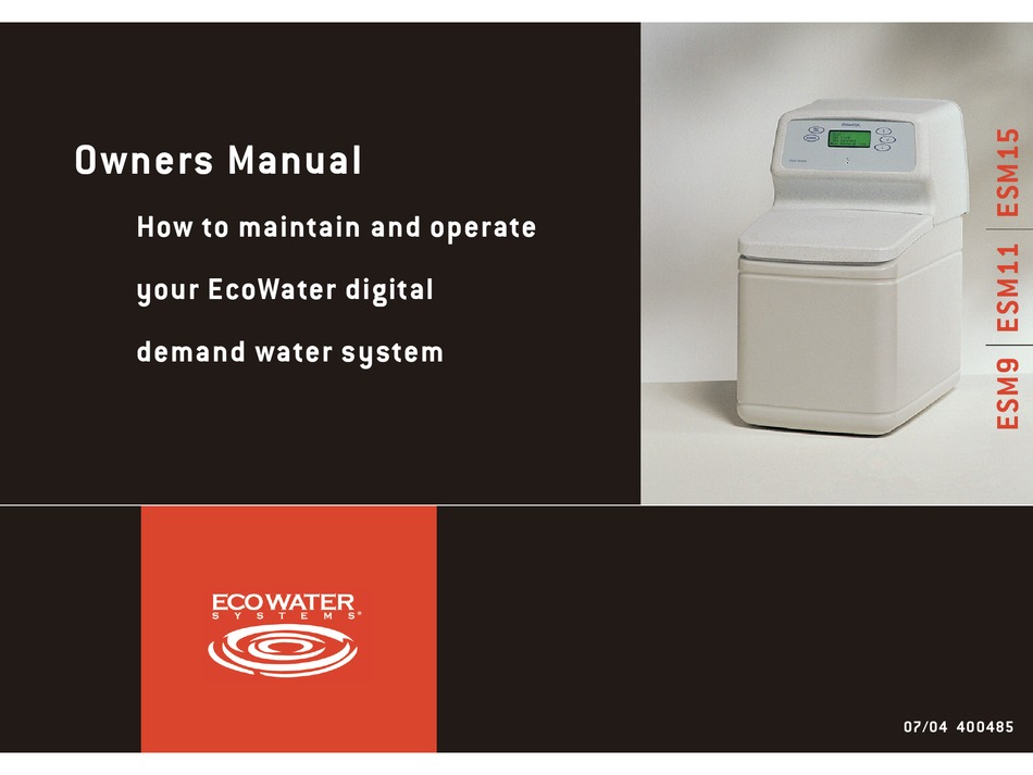 Ecowater Systems Owner'S Manuals 