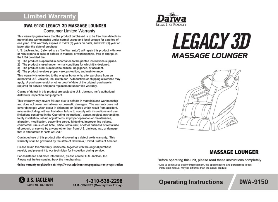 daiwa legacy 3d massage lounger 9150