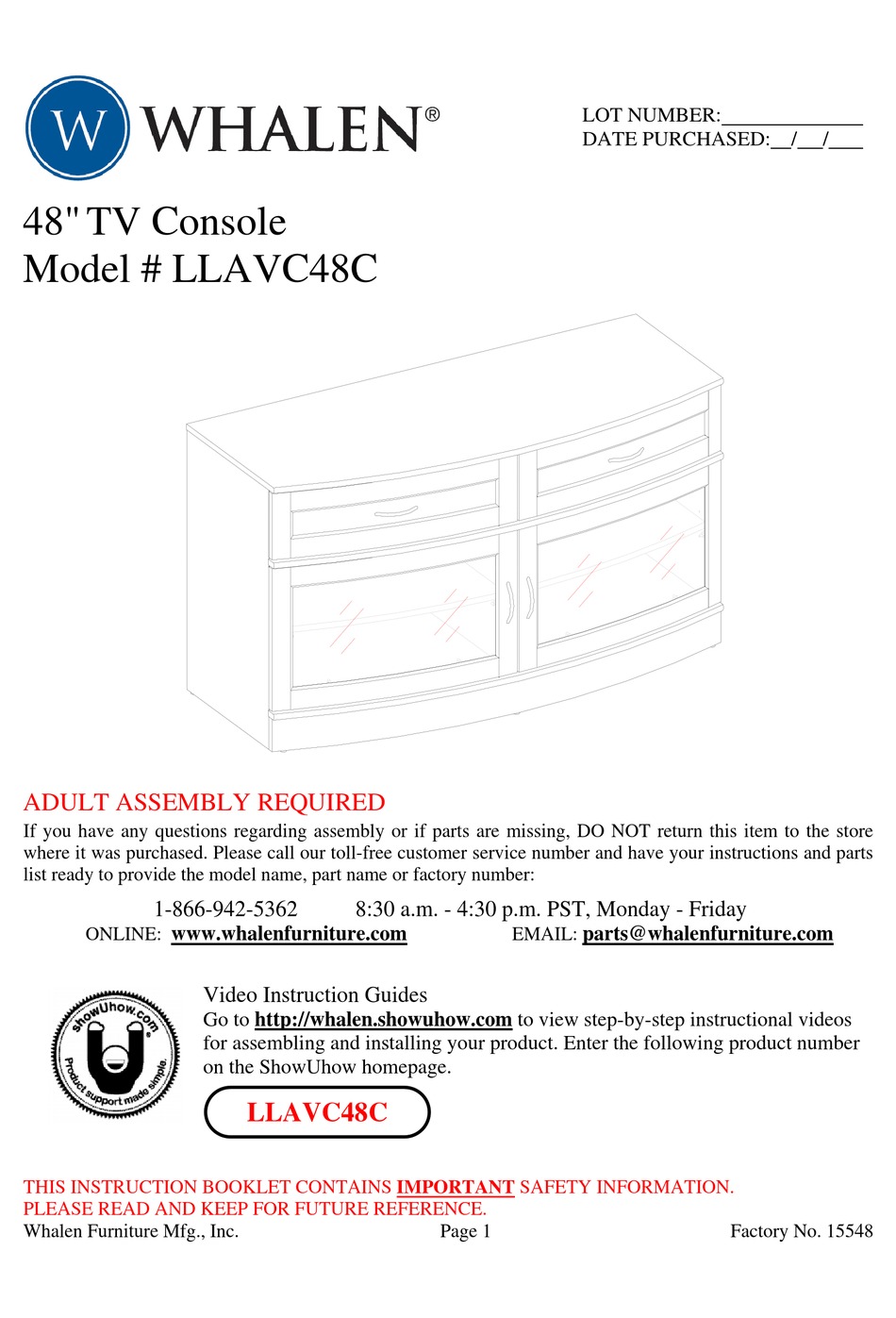 WHALEN LLAVC48C ASSEMBLY MANUAL Pdf Download ManualsLib