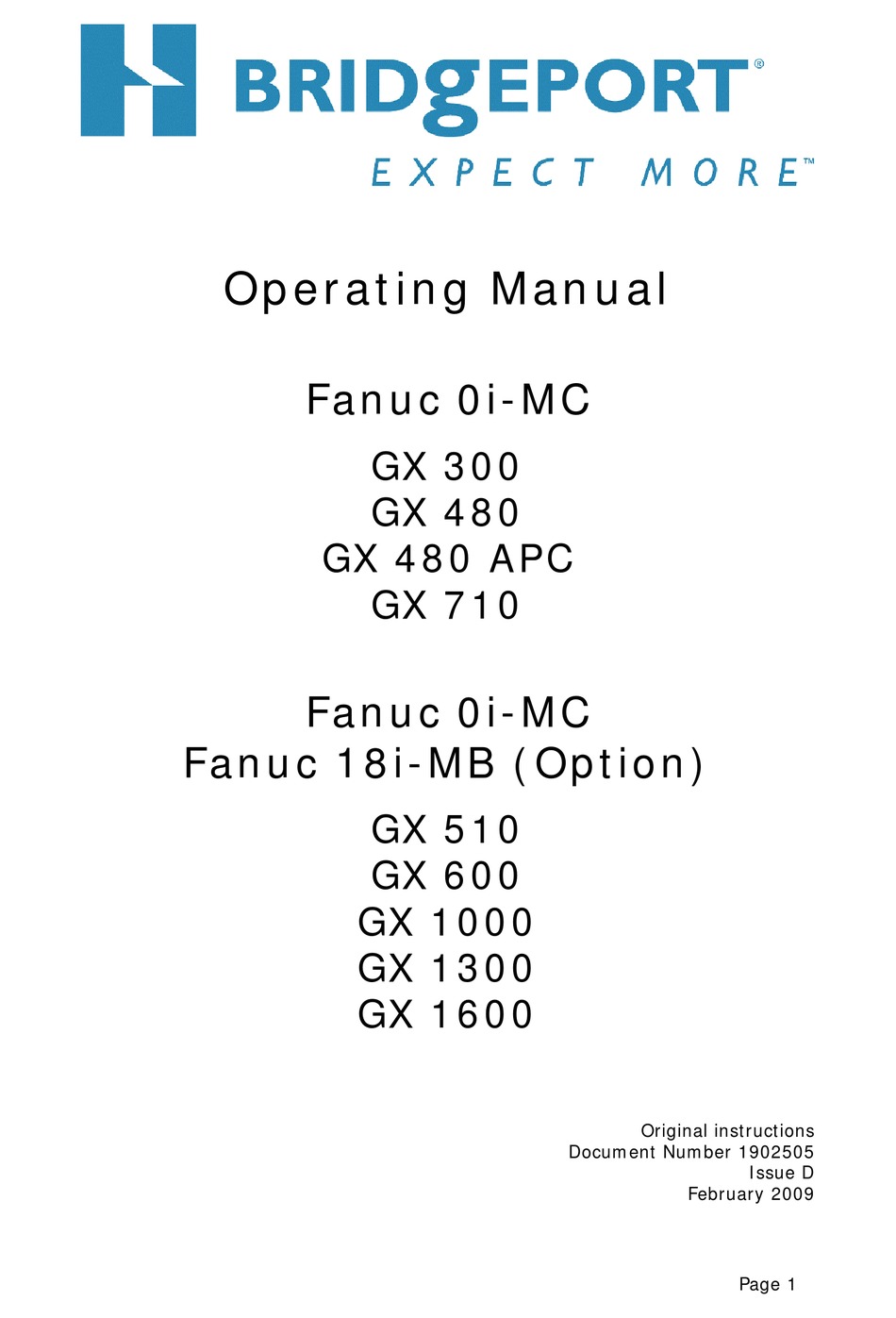 BRIDGEPORT GX 300 OPERATING MANUAL Pdf Download ManualsLib