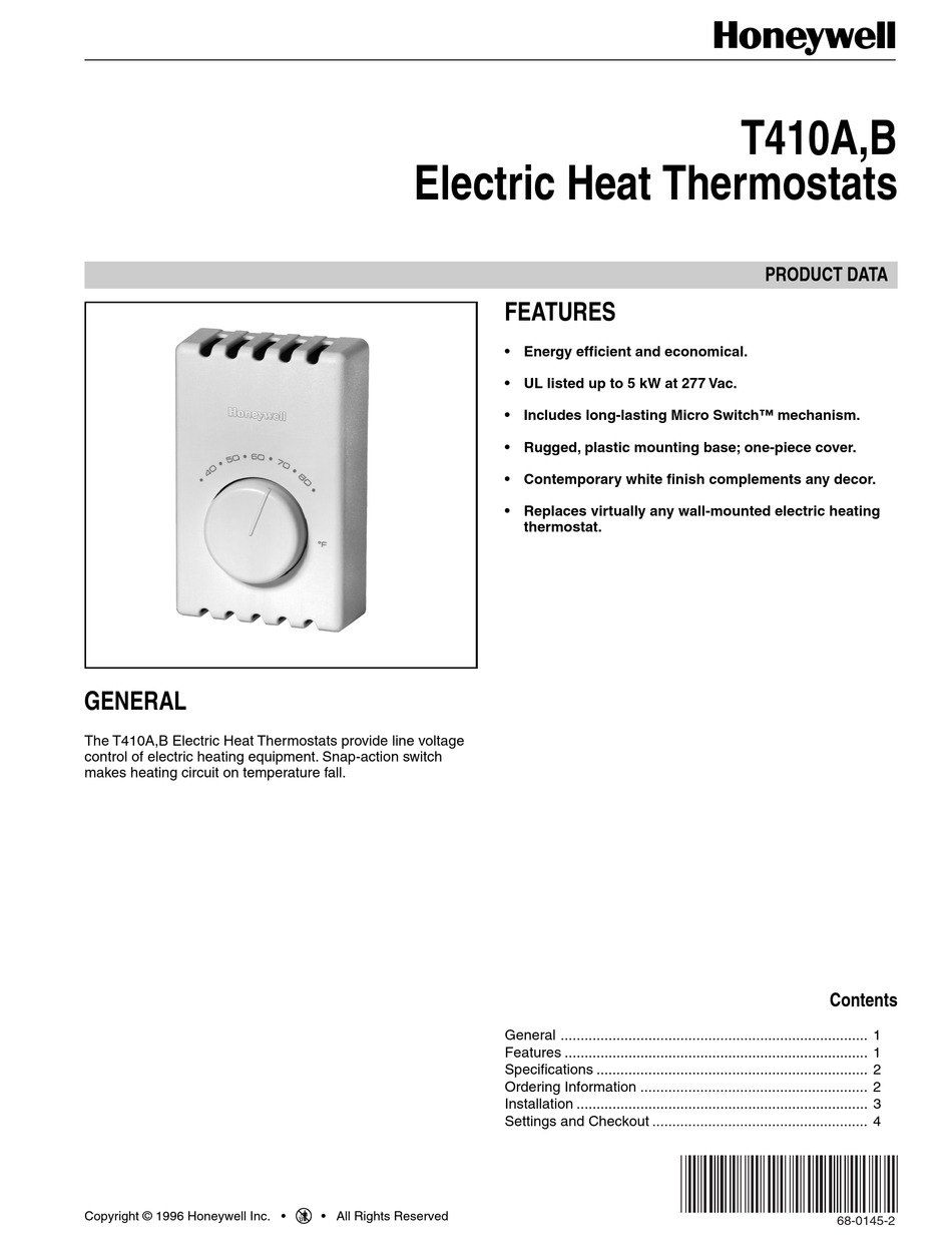 HONEYWELL T410A INSTRUCTIONS Pdf Download | ManuaLib