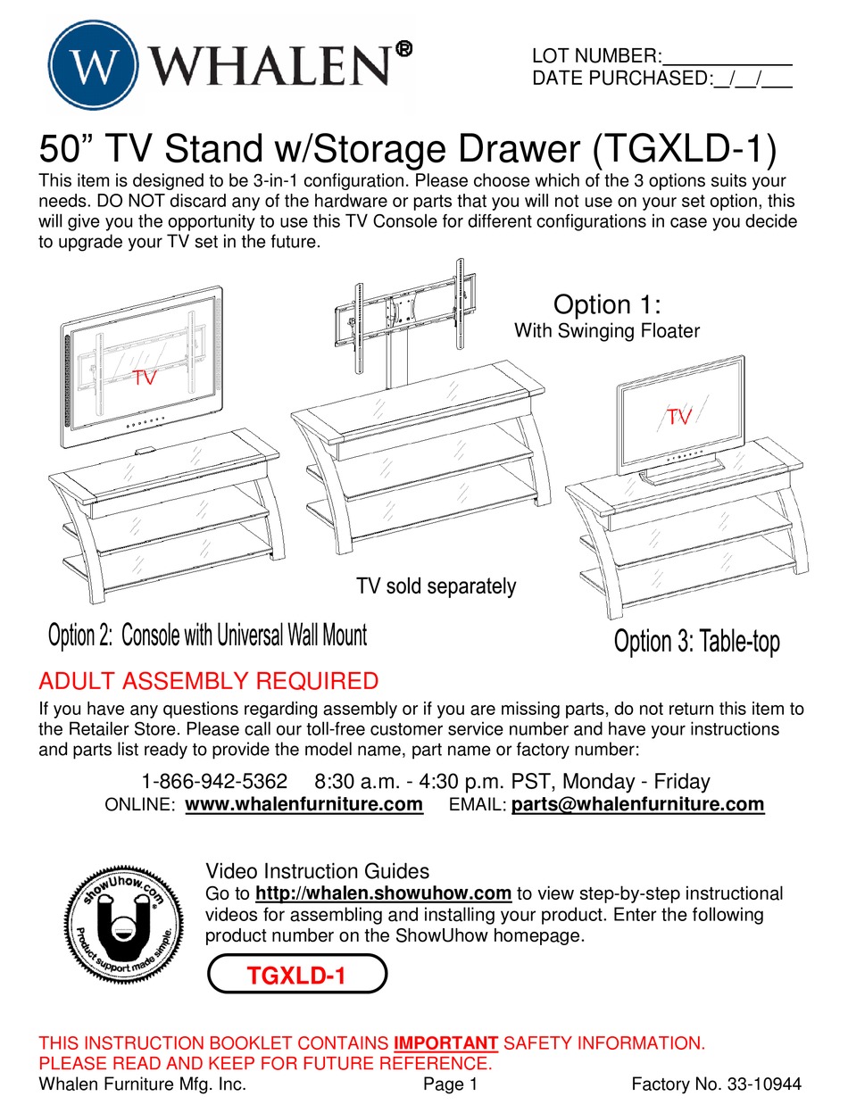 WHALEN TGXLD-1 ASSEMBLY MANUAL Pdf Download | ManualsLib