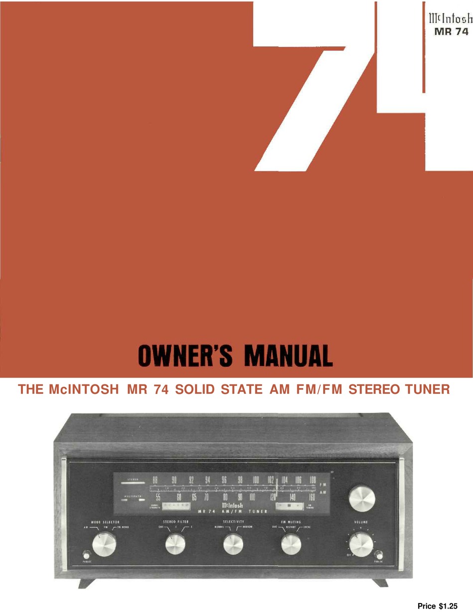 Mcintosh Mr 74 Owner S Manual Pdf Download Manualslib