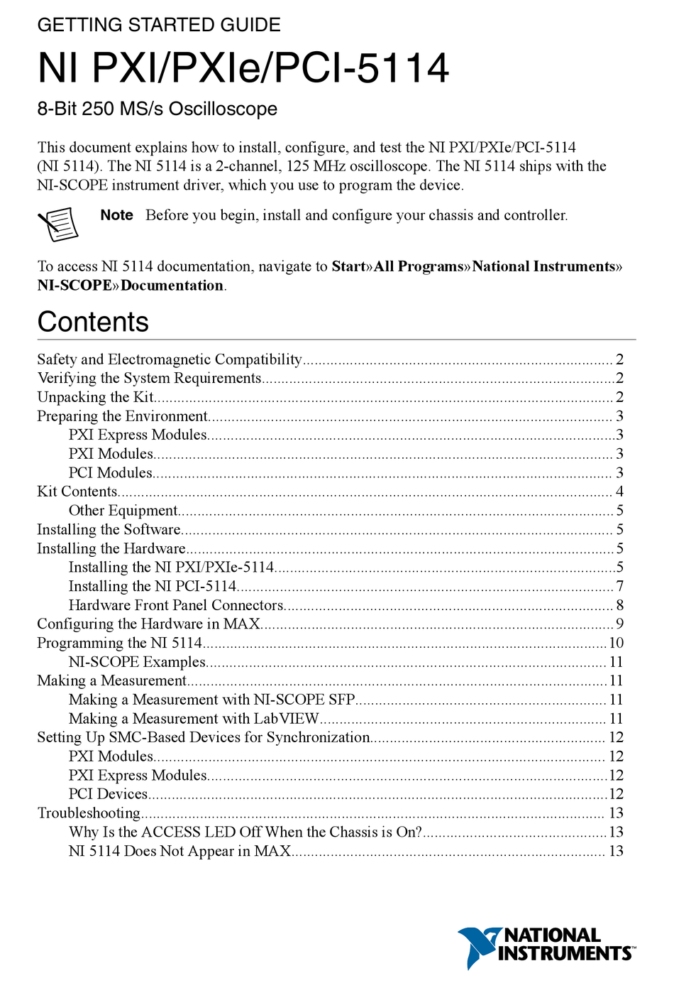 Ni Pxie 5114 Getting Started Manual Pdf Download Manualslib