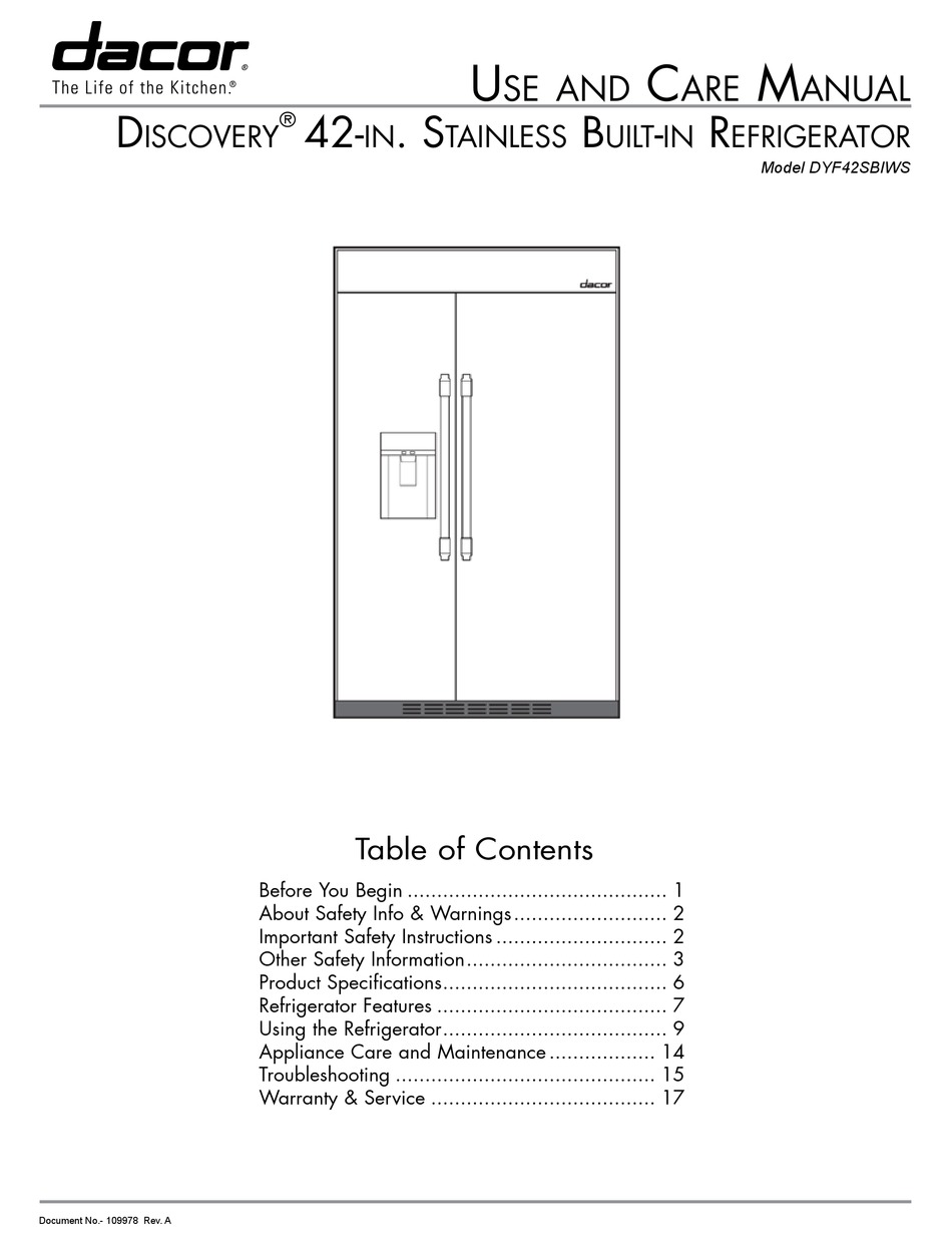 Dacor Discovery Dyf42sbiws Use And Care Manual Pdf Download Manualslib