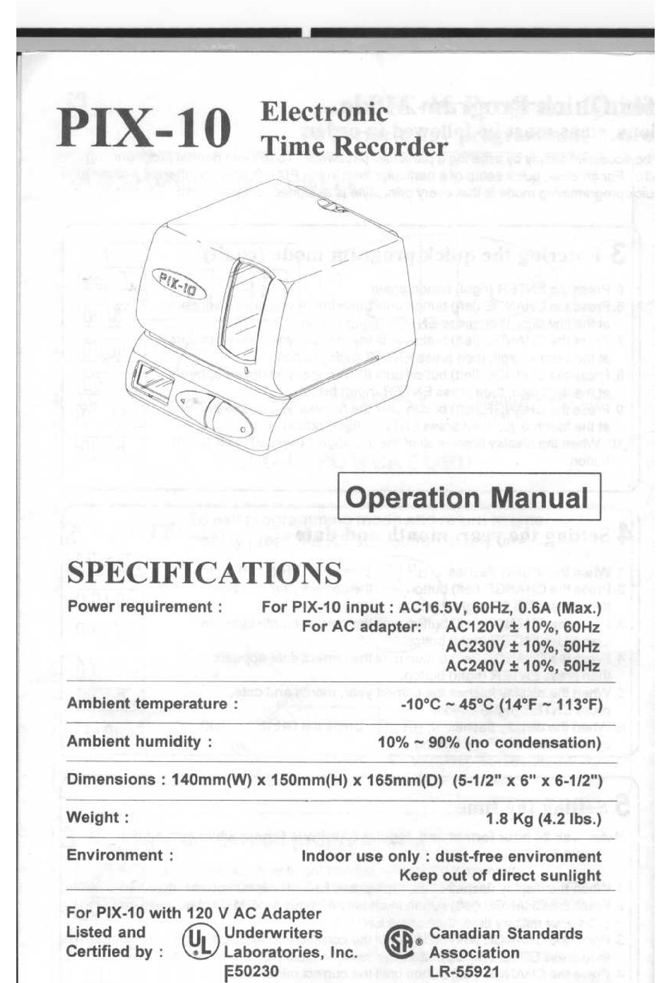 AMANO PIX10 OPERATION MANUAL Pdf Download ManualsLib