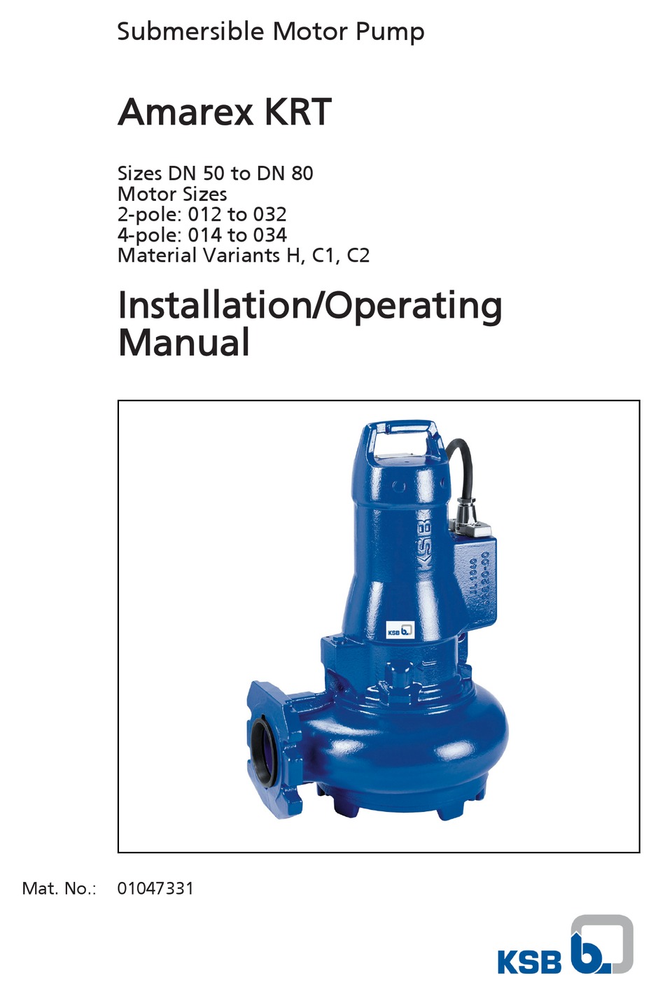 KSB AMAREX KRT INSTALLATION & OPERATING MANUAL Pdf Download ManualsLib