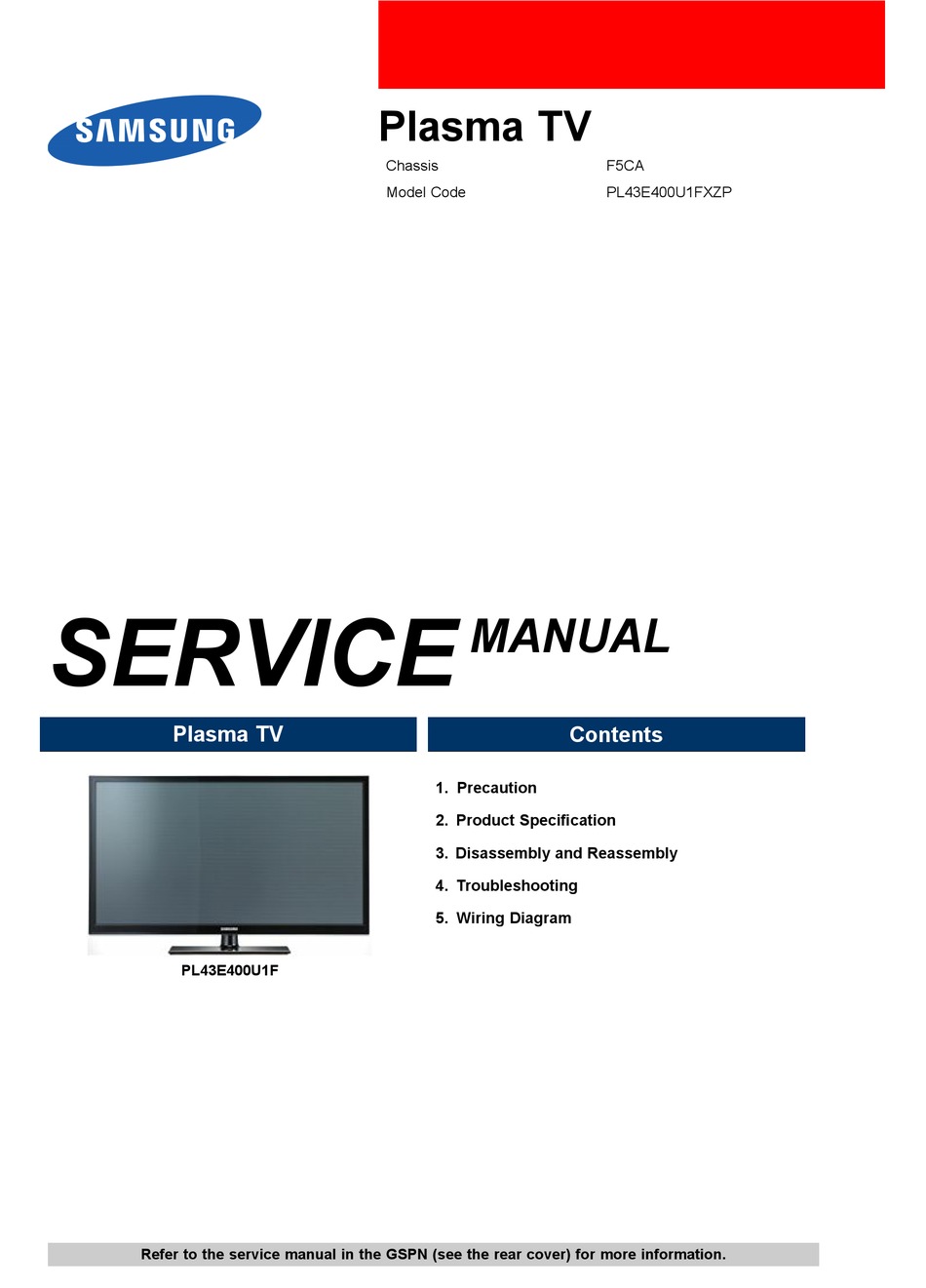 SAMSUNG PL43E400U1F SERVICE MANUAL Pdf Download | ManualsLib