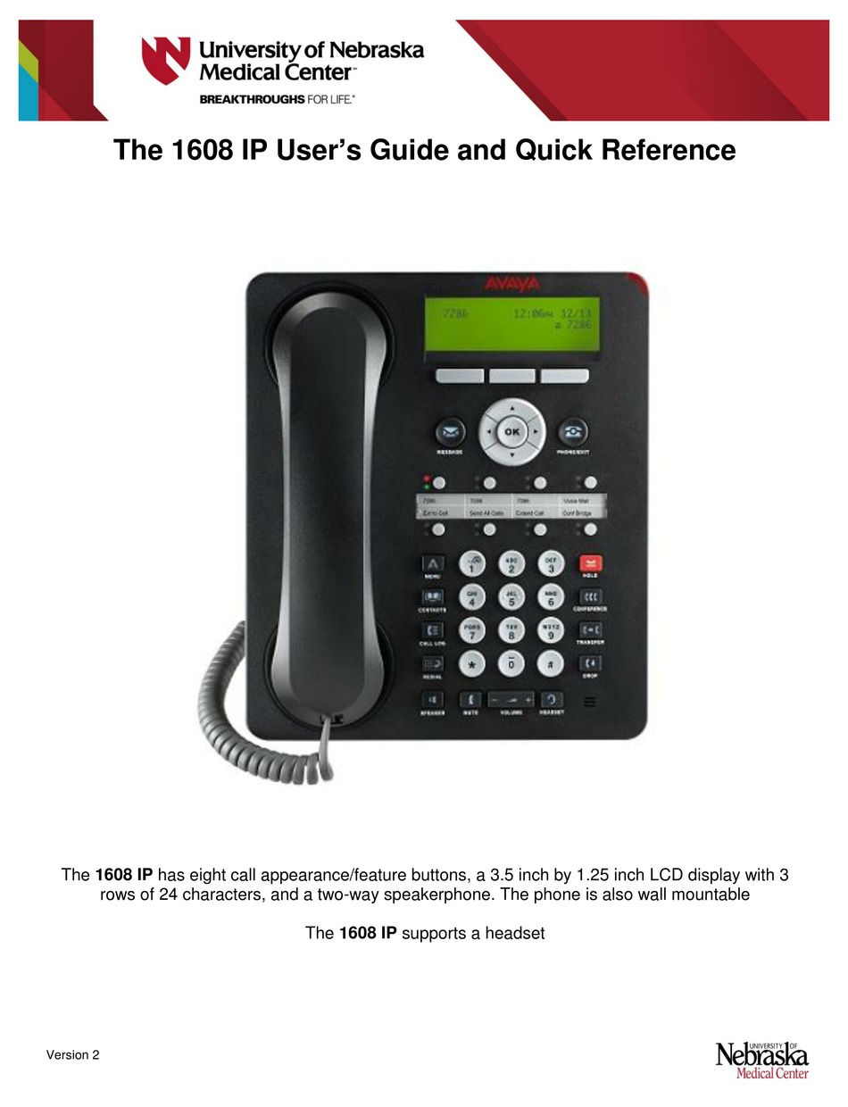 AVAYA 1608 IP USERS MANUAL AND QUICK REFERENCE Pdf Download | ManualsLib